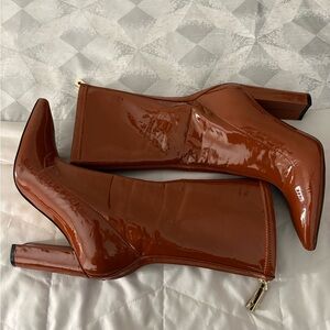 Elegant Brown Patent Leather Ankle Boots